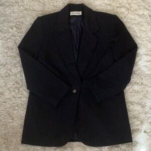 VINTAGE 80s 90s Navy Blue Wool Blazer